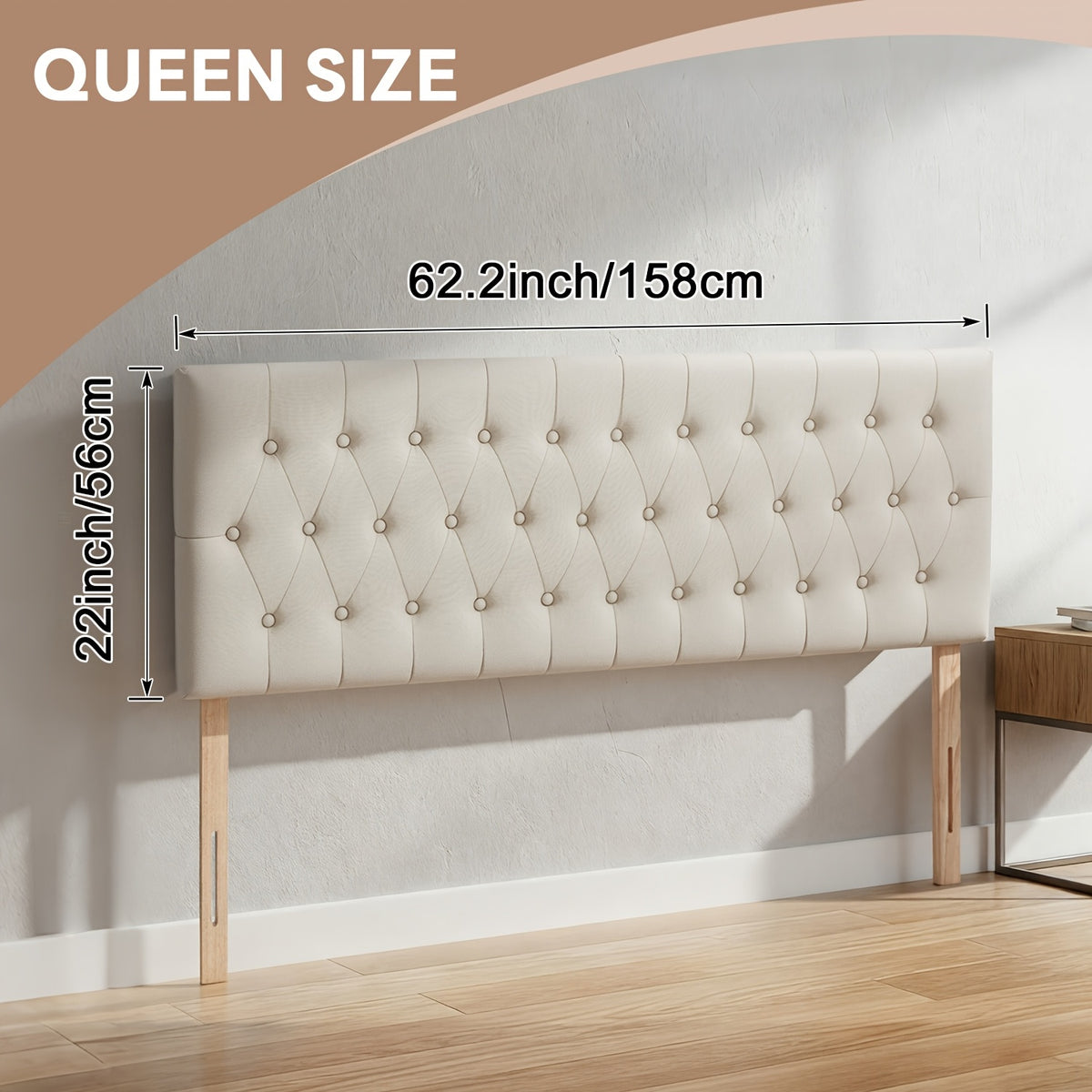 Tufted Upholstered Headboard – Premium Linen Fabric, Adjustable Height 37–51”, Solid Wood Frame | Twin & Queen | Gray & Beige