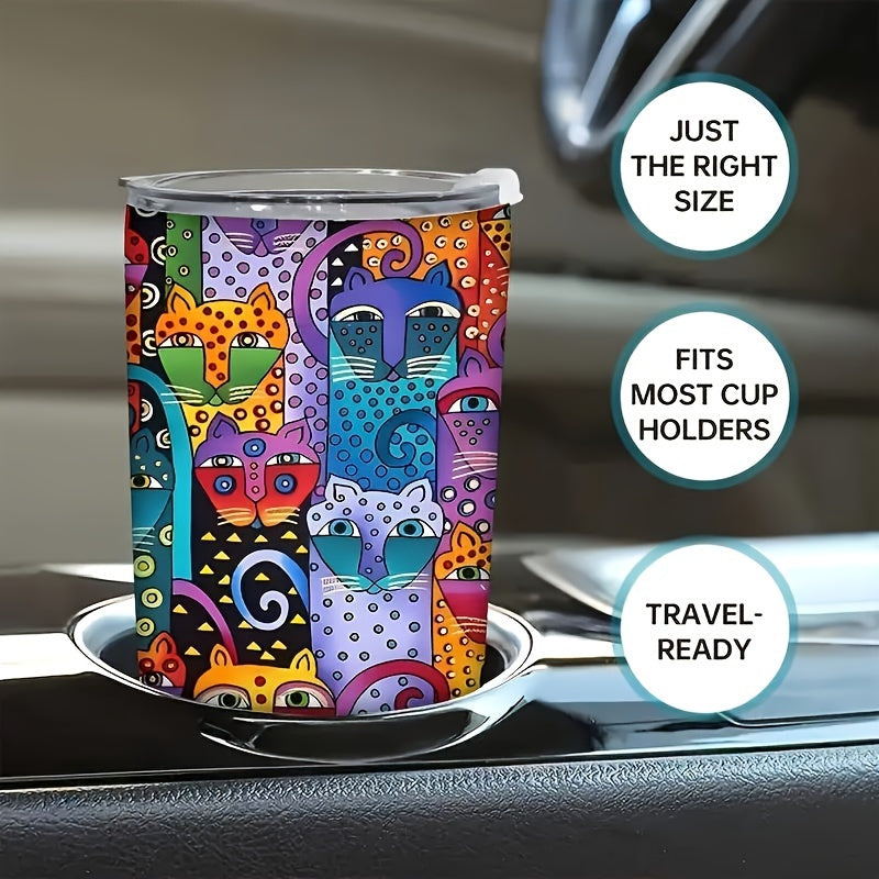Cat Lover Gift Tumbler 20oz Boho Rainbow Cat Art Insulated Stainless Steel Travel Mug – Leakproof Birthday Gift for Cat Mom Women Pet Lovers