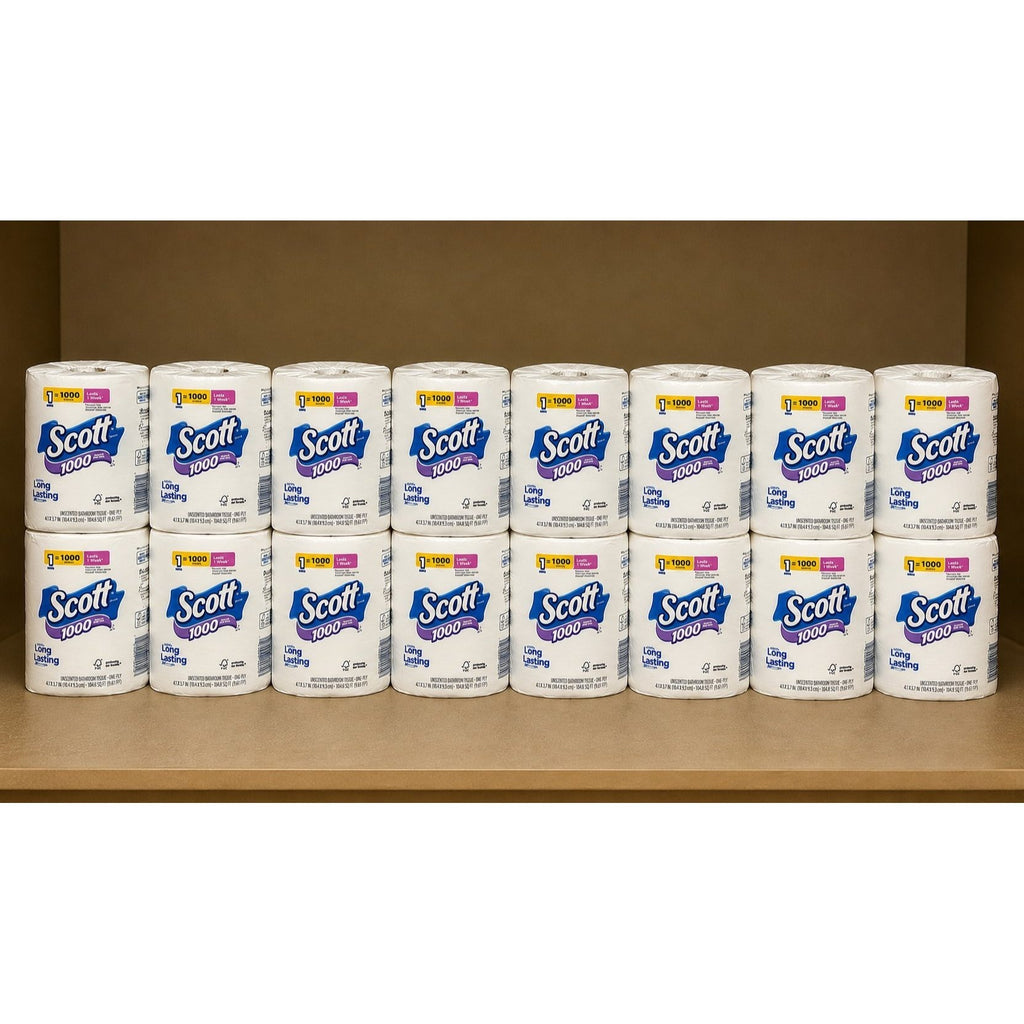 1000 Sheets Per Roll Toilet Paper 16 Rolls – 1-Ply Long-Lasting Bath Tissue with Clog-Free Technology, Dissolves 10x Faster, Individually Wrapped Rolls