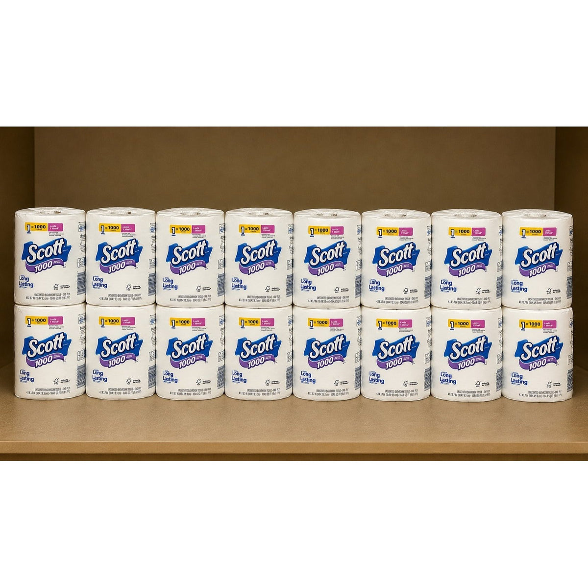 1000 Sheets Per Roll Toilet Paper 16 Rolls – 1-Ply Long-Lasting Bath Tissue with Clog-Free Technology, Dissolves 10x Faster, Individually Wrapped Rolls