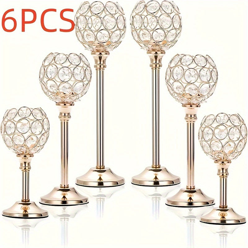 Crystal Candelabra Centerpiece Set of 6 – Elegant Wedding Table Decoration, Candlelit Dinner Photo Props, Birthday Anniversary Party Decor for Home Hotel Banquet (Candles Not Included)