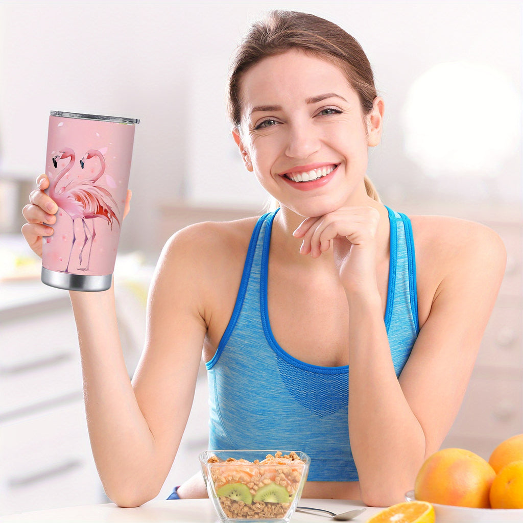 Flamingo Insulated Tumbler 20oz Double-Walled Travel Cup Pink Love Design - Large Capacity Car Cup for Hot & Cold Drinks Gift for Teachers Friends Family Holiday Birthday