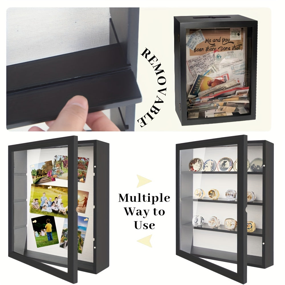 11x14 Large Shadow Box Display Frame with 4 Removable Shelves – Country Memory Box for Medals, Coins, Photos, Championship Rings, Flowers, Pins & Keepsakes Collection