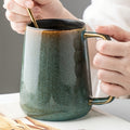 Large Ceramic Coffee Mug 24oz Vintage Style Dishwasher & Microwave Safe - Big Latte Cup for Men & Women, Office & Home, Hot Coffee Tea Soup Milk, Green & Blue Colors