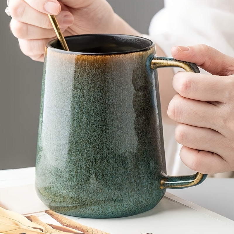 Large Ceramic Coffee Mug 24oz Vintage Style Dishwasher & Microwave Safe - Big Latte Cup for Men & Women, Office & Home, Hot Coffee Tea Soup Milk, Green & Blue Colors