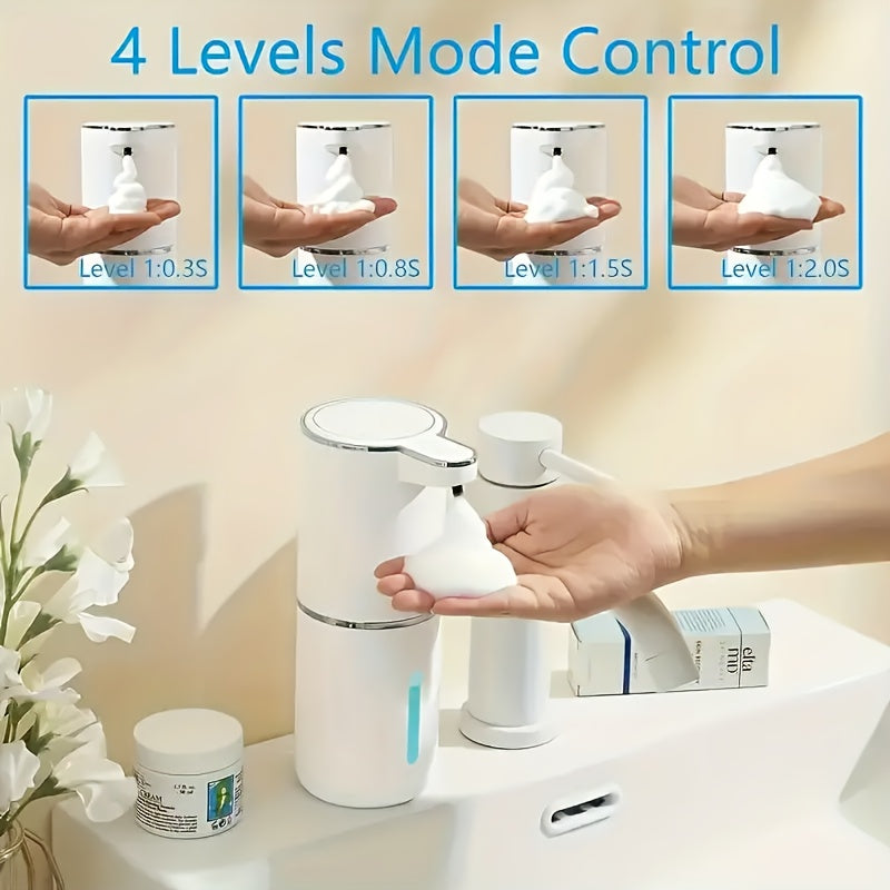 Touchless Foam Soap Dispenser Automatic USB-C Rechargeable Wall-Mounted IPX5 Waterproof 400ml with 4 Adjustable Foam Levels for Bathroom and Kitchen – No Battery Needed