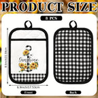 8-Piece Pot Holders Set with Pocket – Buffalo Plaid Oven Mitts, Sunflower Hot Pads & Cookie Bag, Farmhouse Kitchen Gift for Christmas, Baking & Cooking