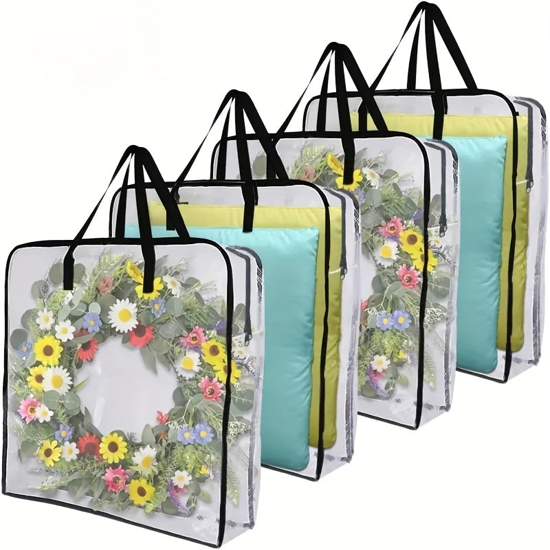 Extra Large Clear Storage Bags with Zipper & Heavy-Duty Handles – 30-Inch Transparent Organizer Bags for Christmas Decorations, Wreaths, Garlands, Clothes, Blankets & Moving, Set of 2 or 4