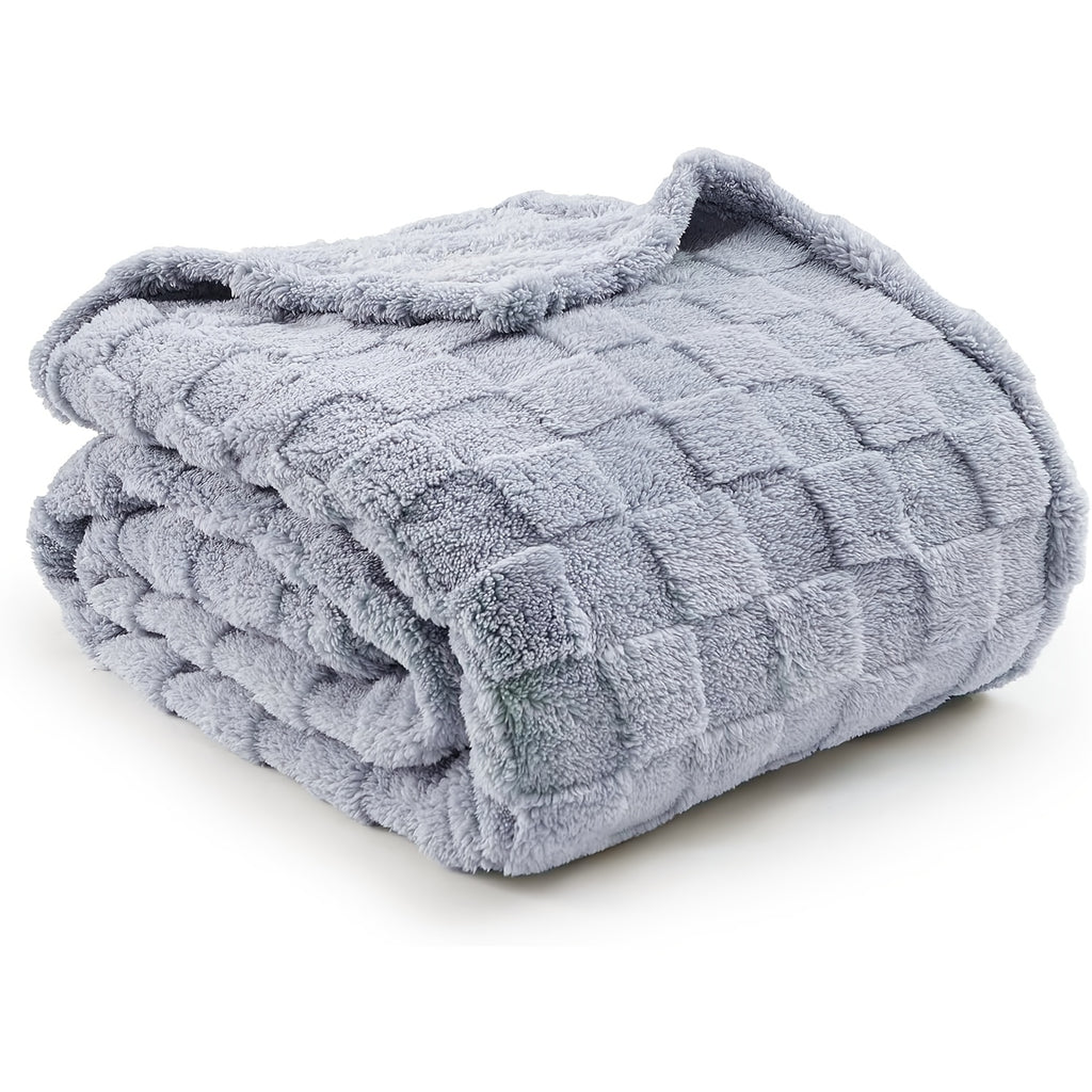 Checkered Fleece Throw Blanket Ultra Soft Cozy Shaggy Jacquard for Couch Bed Bedroom All Season Machine Washable Twin Full Queen