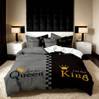 Valentine's Day Duvet Cover Set 3pcs – Crown Queen & King Print Soft Breathable Polyester Bedding, Machine Washable, Includes Duvet Cover & 2 Pillow Covers, Romantic Gift for Couples