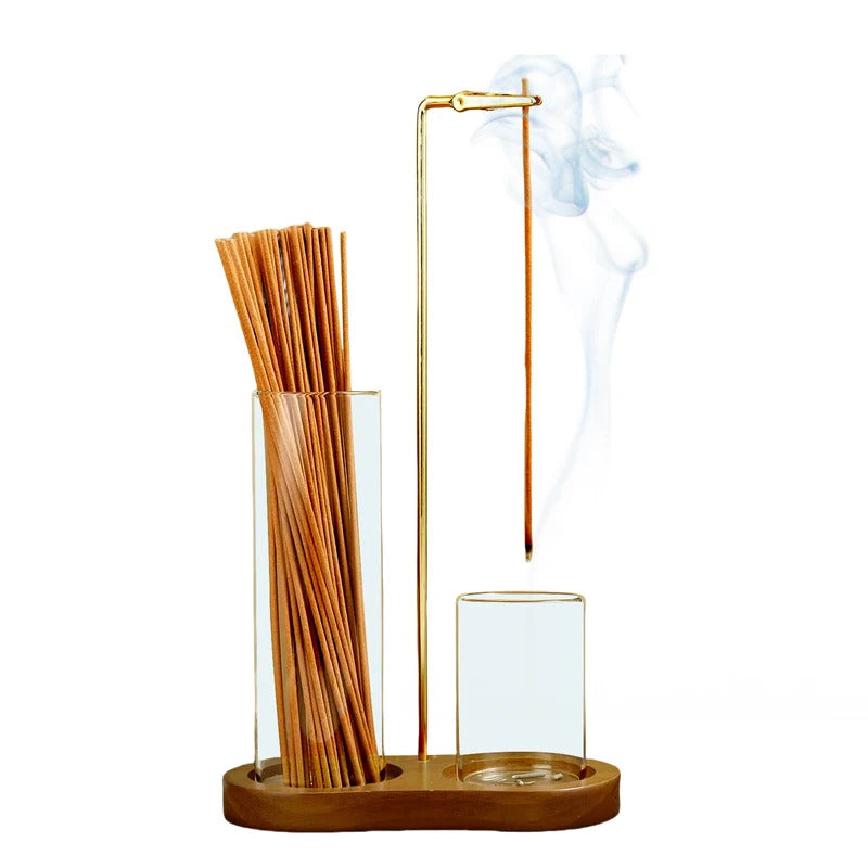 4-Piece Minimalist Glass Incense Holder Set with Wooden Base – Transparent Zen Style Ash Catcher for Yoga, Meditation & Home Decor