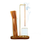 4-Piece Minimalist Glass Incense Holder Set with Wooden Base – Transparent Zen Style Ash Catcher for Yoga, Meditation & Home Decor