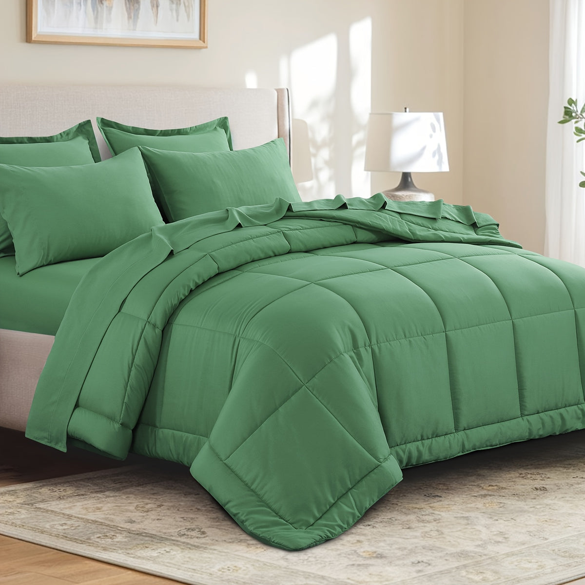 Bed in a Bag Queen 7 Piece Fluffy Comforter Set – Ultra-Soft Microfiber Bedding with Comforter, Fitted Sheet, Flat Sheet & 4 Pillowcases, Hypoallergenic Breathable All Season Bedding Gift for Her