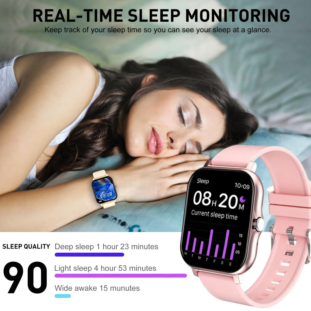 Large Screen Smartwatch with HD Voice Call, Multiple Sports Modes, Sleep Detection & Customizable Watch Faces – Compatible with Android & iPhone, Silicone Band