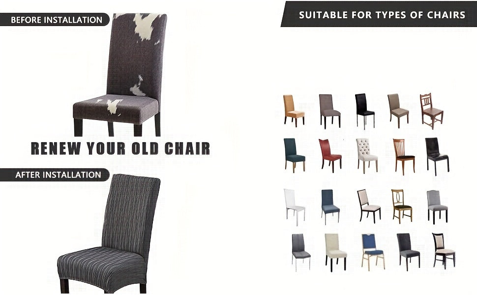 Stain-Resistant Stretch Dining Chair Covers Set of 4 or 6 Jacquard Polyester-Spandex Removable Slipcovers – Pet & Kid Friendly, Machine Washable, for Restaurant Home Wedding Christmas