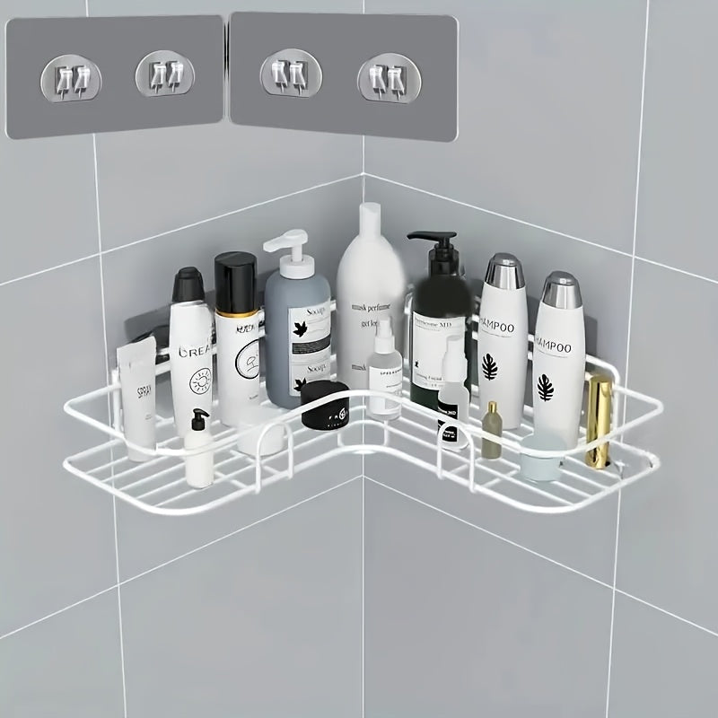 Corner Shower Shelf Wall Mounted Stainless Steel Bathroom Organizer, Multi-Compartment Caddy for Shampoo Conditioner Cosmetics, Anti-Rust Space-Saving Design, Black or White, Modern Shower Storage