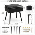 Vanity Chair with Storage PU Leather Makeup Stool Shoe Changing Ottoman Dual Purpose Seat 4 Gold Metal Legs Bedroom Living Room Study Cream White Black Pink Purple
