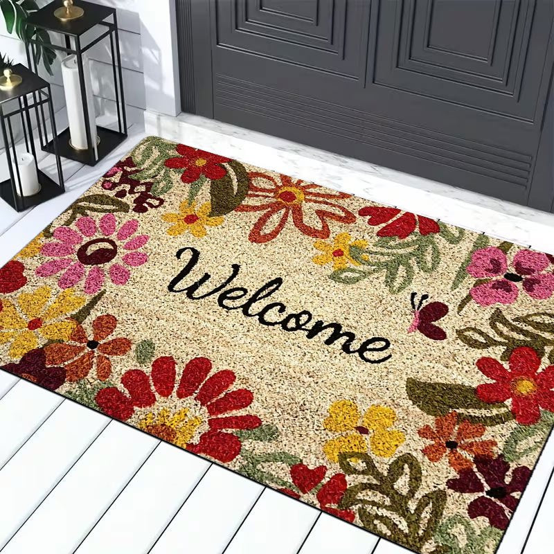 Floral Butterfly Door Mat Indoor Welcome Rug – Non-Slip Flannel Entry Mat, Colorful Vintage Garden Style, Soft & Easy Clean | 20x30 24x36 | Nuvia Haven