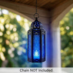 Moroccan Candle Lantern Holder Medium 10.5 Inch – Handcrafted Glass Iron Metal Lantern with Embossed Floral Panels, 17 Colors, Indoor Outdoor Use for Ramadan, Wedding, Patio, Diwali & Home Decor