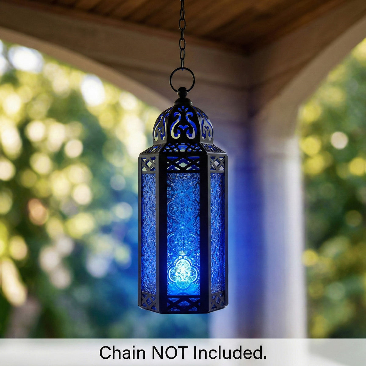 Moroccan Candle Lantern Holder Medium 10.5 Inch – Handcrafted Glass Iron Metal Lantern with Embossed Floral Panels, 17 Colors, Indoor Outdoor Use for Ramadan, Wedding, Patio, Diwali & Home Decor
