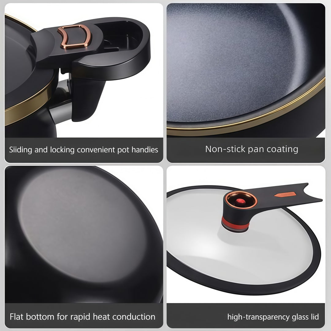 8.45QT Large Capacity Non-Stick Braiser Soup Pot with Twist-Lock Handle – Fast Even Heating, Gas Induction & Fire Pit Compatible for Home Restaurant & Camping
