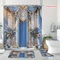 4-Piece Vintage Shower Curtain Set with Hooks, Non-Slip Floor Mat, Toilet U-Mat & Lid Cover — Waterproof Odor-Free Decorative Bathroom Ensemble, Ideal Gift