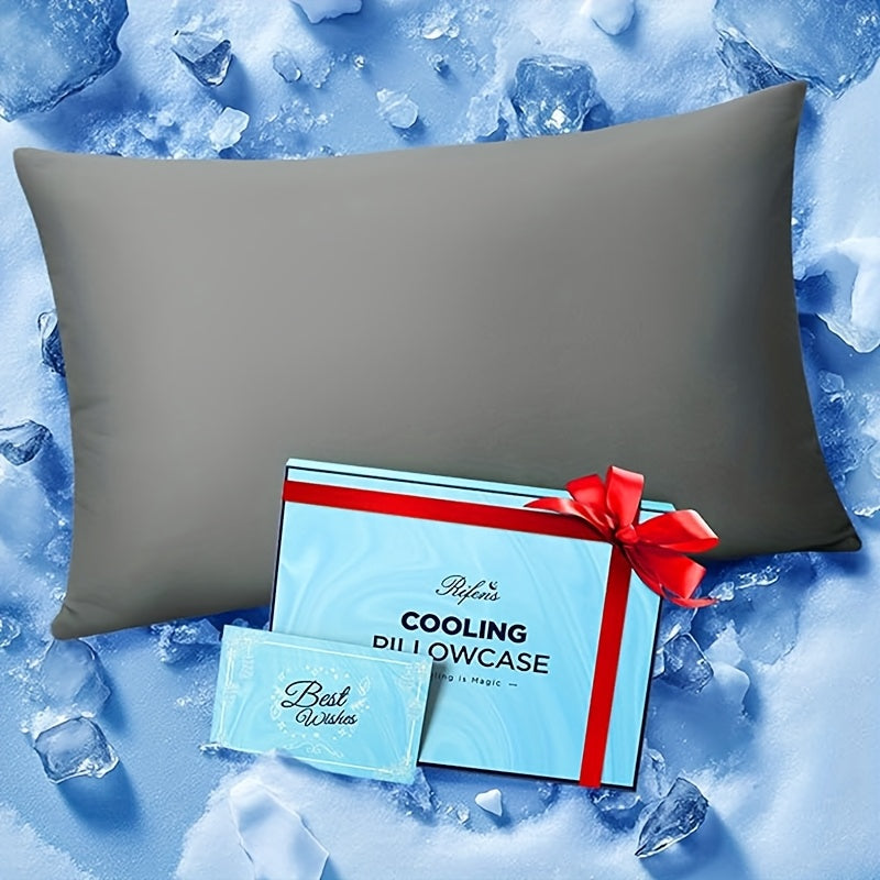 Ice Cooling Pillowcase for Hot Sleepers - Instantly Cool Nylon Elastane Fabric, Stays Cold All Night, Invisible Zipper Pillow Cover, Queen & King Size, White Light Blue Dark Gray Light Brown