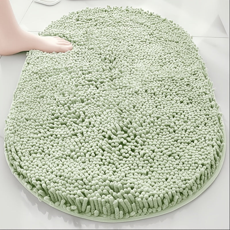 Chenille Oval Non-Slip Bathroom Mat Super Absorbent Soft Plush Floor Mat – Machine Washable, Anti-Slip Backing, 5 Colors 6 Sizes for Bathroom Kitchen Pet Use