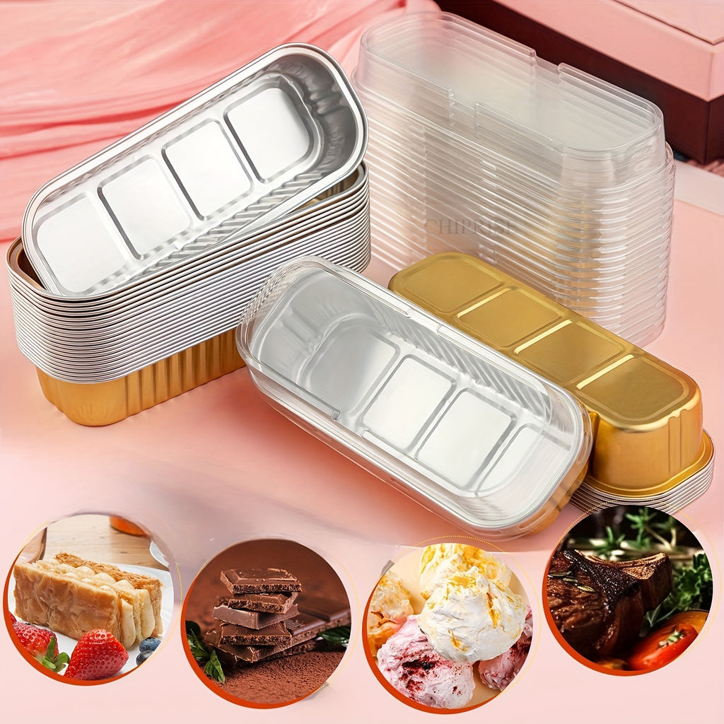 Disposable Mini Cake Boxes 30pcs with Lids & Spoons - Aluminum Foil Baking Cups for Cheesecakes, Custards & Desserts, Party Favor Containers in 5 Colors