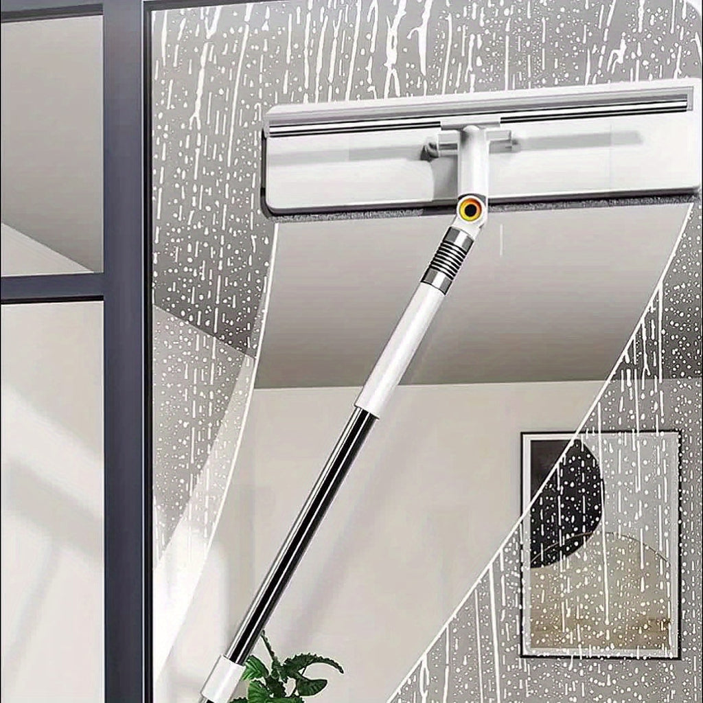 Window Squeegee Cleaner with Extendable Long Handle, 2-in-1 Scrubber & Squeegee Set for Glass, Car Windshield, Floors & High Windows – Streak-Free, Wet & Dry Use, Microfiber Cloth Included