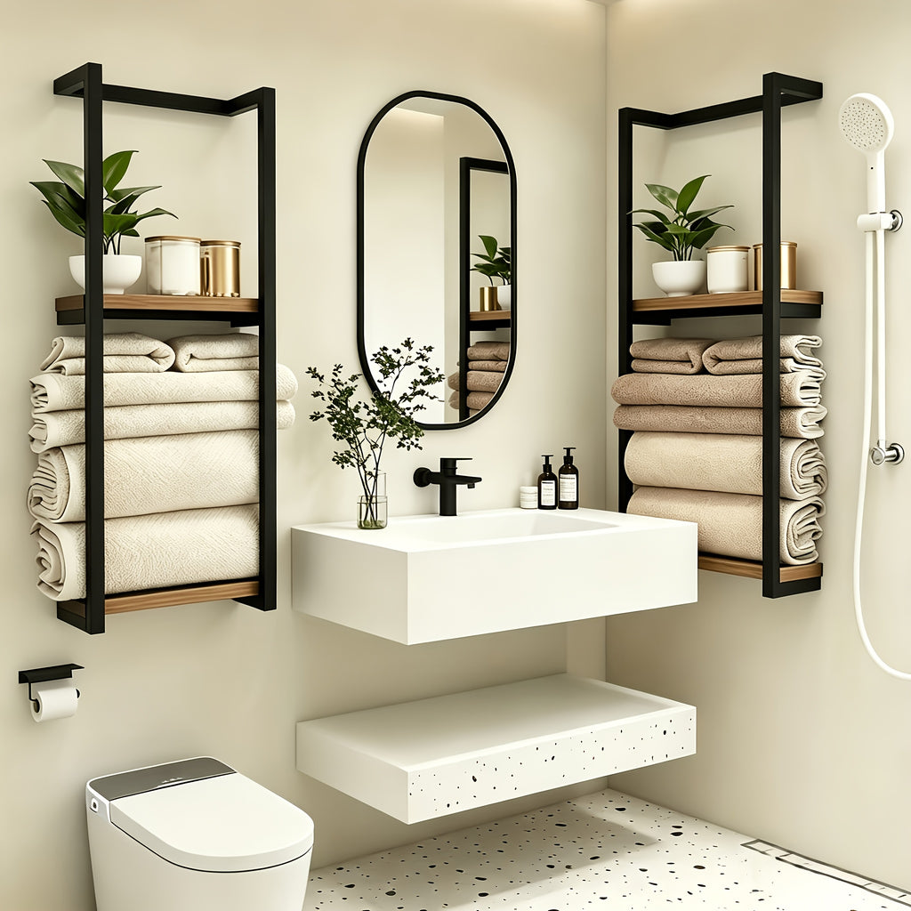 2-Tier Wall-Mounted Metal Towel Rack Double Layer, Modern Space-Saving Bathroom Towel Holder for Bathroom, Bedroom & Kitchen – 1 or 2 Pack