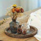 Rustic Round Wood Decorative Tray – Distressed Farmhouse Wooden Tray for Coffee Table, Ottoman, Living Room & Kitchen Counter Decor, Candle Holder Base & Boho Home Styling
