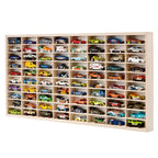 Diecast Car Display Case 1:64 - Solid Wood 60-Grid Collectible Storage Box & Display Cabinet with Hooks, Lidless Design for Home, Office & Shop