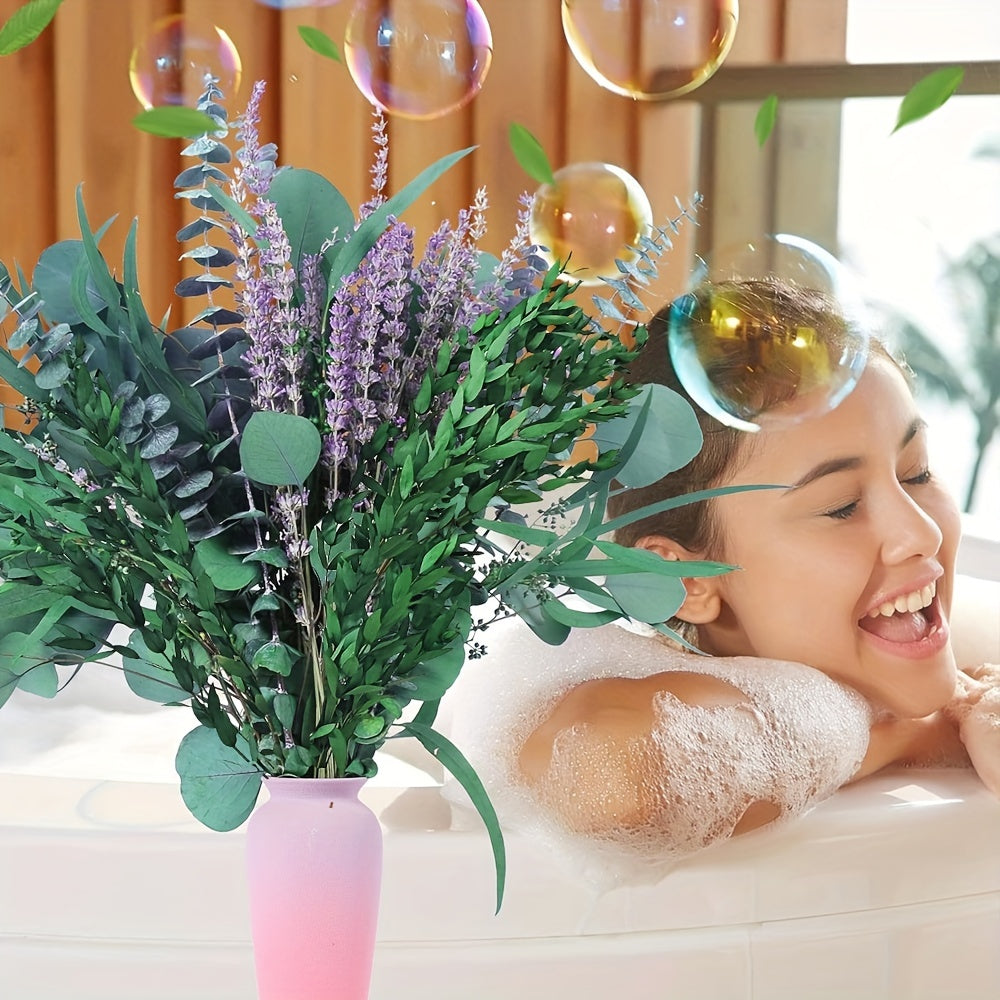 Eucalyptus Shower Bundle 52pcs Dried Eucalyptus Lavender Stems 17 Inch Natural Silvery Dollar Leaves Fragrant Hanging Plant for Bathroom Home Decor