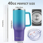 40oz Insulated Tumbler with Handle, Straw & Carrier Bag – Stainless Steel Double Wall, Cold 34 Hours, Travel Mug for Gym, Hiking, Office & Outdoor