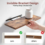 Floating Shelves for Wall 4-Pack 15.8 Inch - Brown Wall Mounted Shelf with Invisible Bracket for Bathroom, Living Room, Bedroom, Kitchen & Office Decor