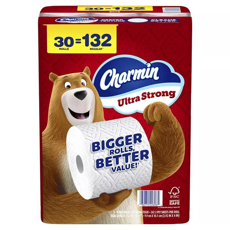 Charmin Ultra Strong Toilet Paper 30 Mega Rolls 242 Sheets Per Roll – 2-Ply Bulk Bath Tissue, Tear-Resistant, Septic Safe & Clog Safe for Home & Family Bathrooms