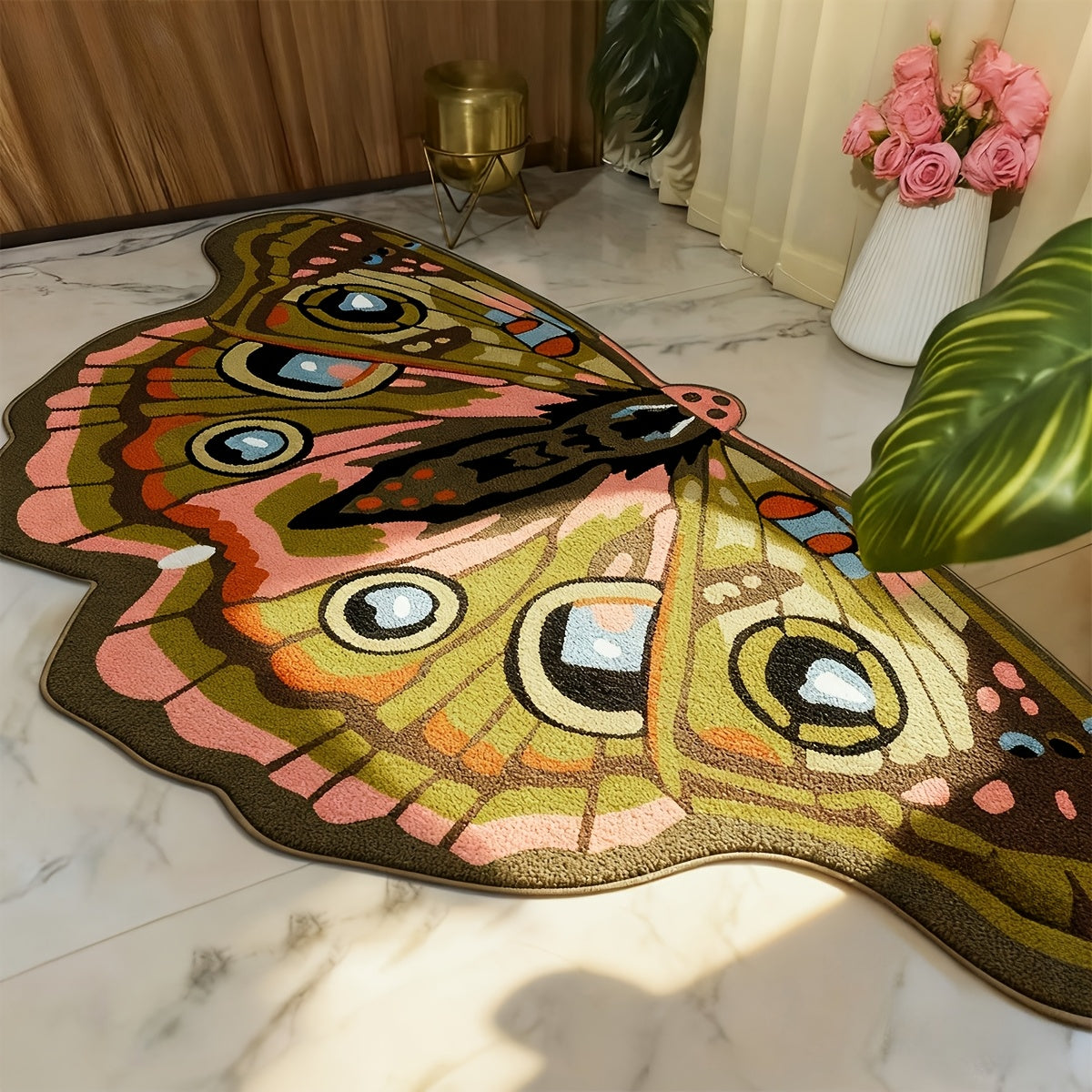 Butterfly Shaped Plush Rug Soft Carpet for Living Room Bedroom Bedside Creative Artistic Decor Modern Minimalist 2 Colors 3 Sizes