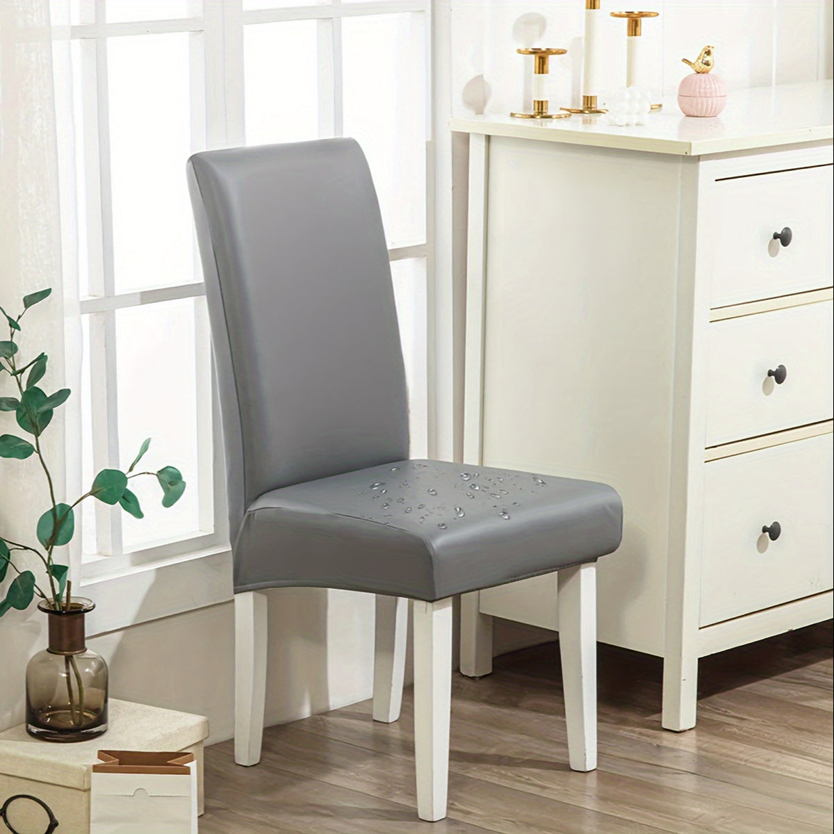 Dining Chair Covers Waterproof PU Leather Stretch Slipcover Set of 4 or 6 | Oil-Proof Universal Chair Protector for Dining Room Kitchen Hotel, 9 Colors