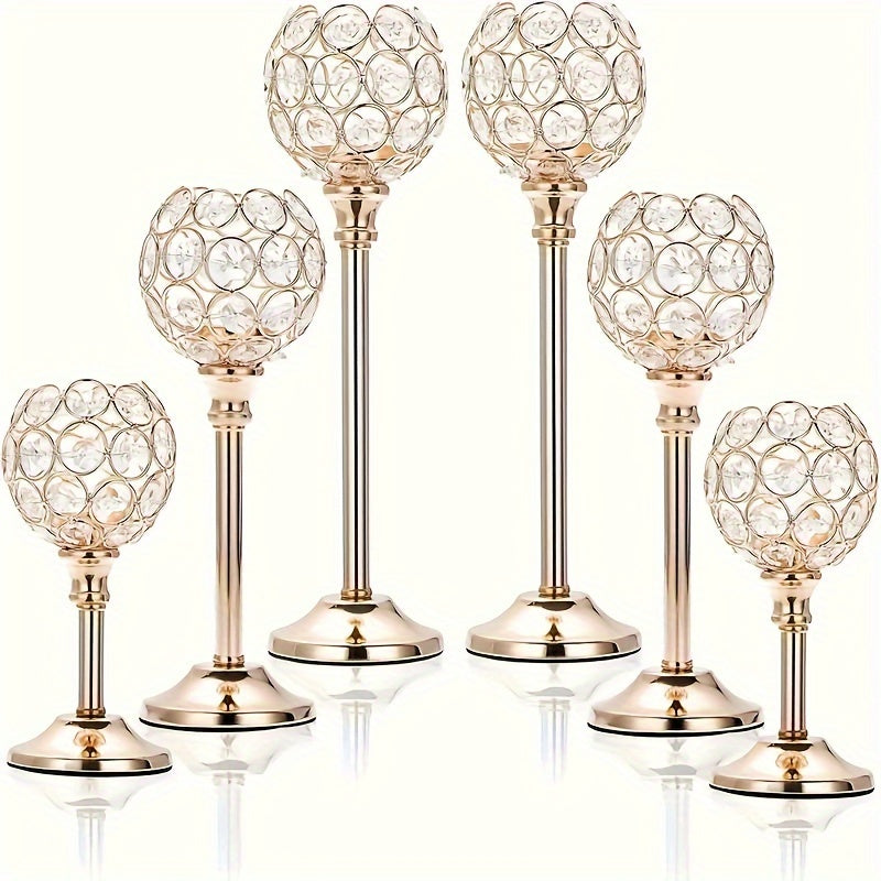Crystal Candelabra Centerpiece Set of 6 – Elegant Wedding Table Decoration, Candlelit Dinner Photo Props, Birthday Anniversary Party Decor for Home Hotel Banquet (Candles Not Included)