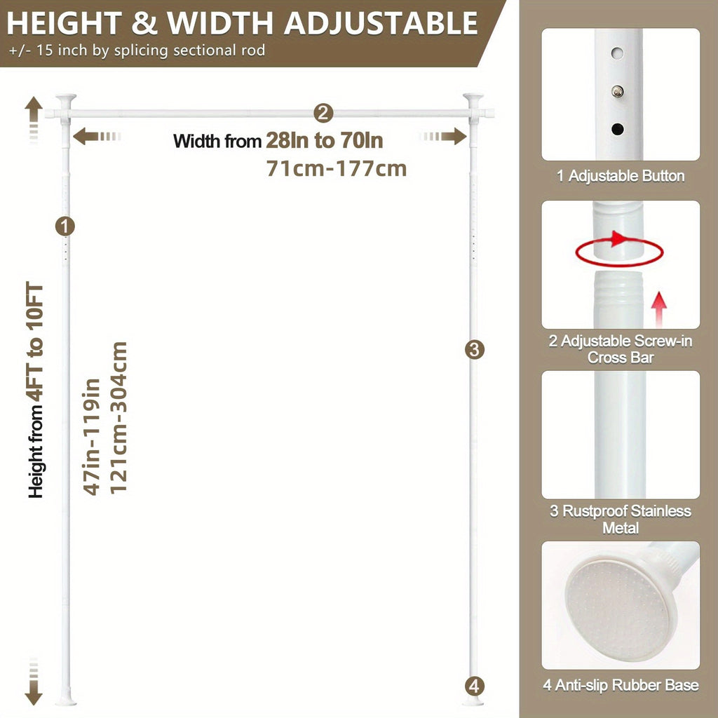 Floor to Ceiling Room Divider Rod No Drill Tension – Adjustable 4-10ft Tall 28-114" Wide Heavy Duty Curtain Partition Stand for Bedroom Studio Apartment, Matte Black White