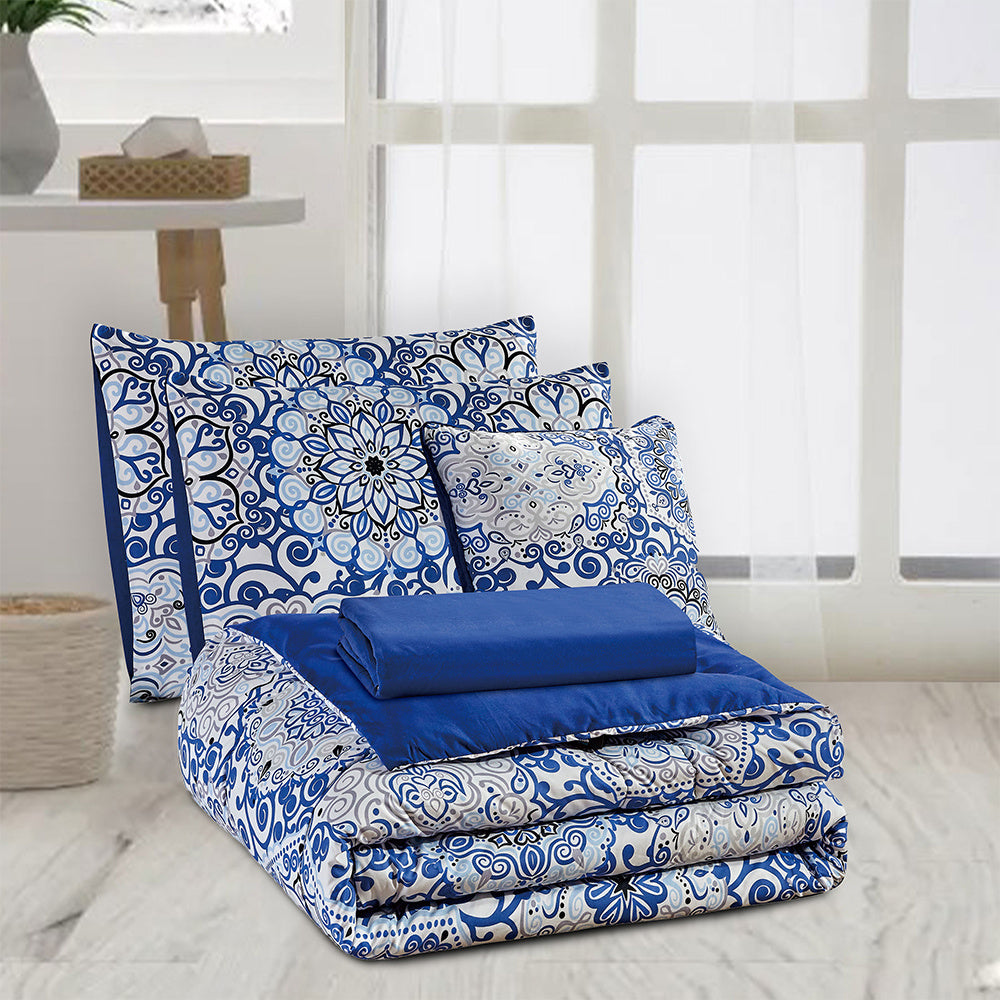5-Piece Comforter Set – Reversible Quilted Down Alternative Bedding Set with Pillow Shams, Bed Skirt & Cushion | All Season | Twin, Queen, King