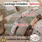 Green Floral Duvet Cover Set 3-Piece – Machine Washable Polyester with Zip Closure & 2 Pillowcases | Twin, Full, Queen, King
