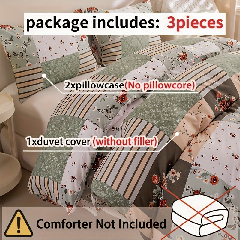 Green Floral Duvet Cover Set 3-Piece – Machine Washable Polyester with Zip Closure & 2 Pillowcases | Twin, Full, Queen, King