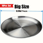 304 Stainless Steel Dinner Plates Set of 10 BPA-Free Dishwasher Safe Non-Toxic Round Metal Plates for Home Outdoor Camping Holiday Use