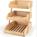 Bamboo Fruit Basket Stand 2 3 Tier Kitchen Countertop Organizer Produce Vegetable Bread Storage with Banana Hook Non-Slip Pads Easy Assembly