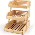 Bamboo Fruit Basket Stand 2 3 Tier Kitchen Countertop Organizer Produce Vegetable Bread Storage with Banana Hook Non-Slip Pads Easy Assembly