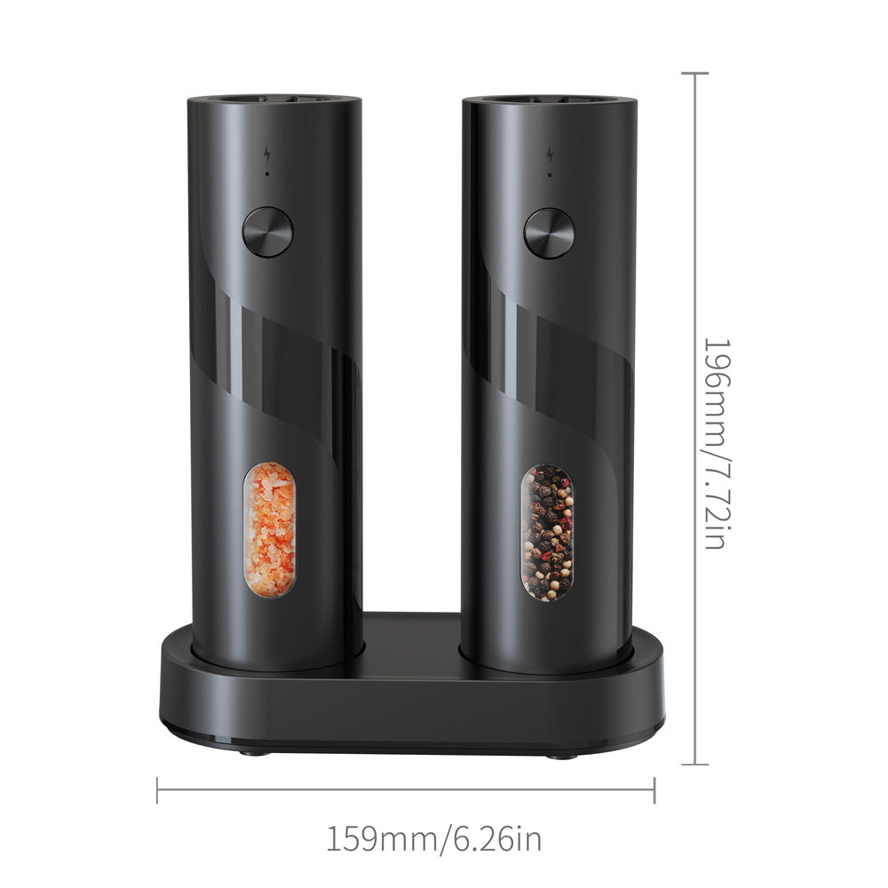 Electric Salt and Pepper Grinder Set 2-Piece USB Rechargeable with LED Light & Charging Base - One-Hand Automatic Salt Pepper Mill Shaker Set for Kitchen Cooking Dining Gift, Black/Green
