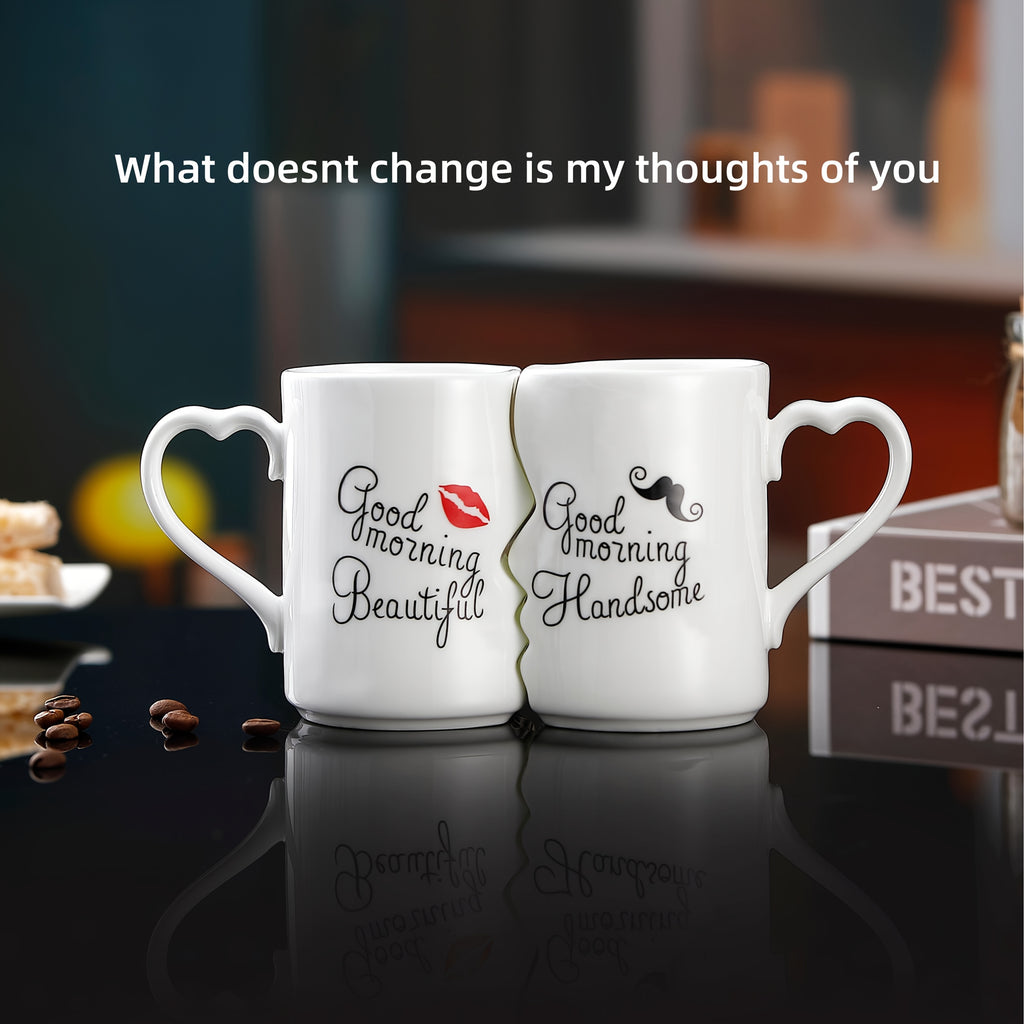 Ceramic Couple Mug Set of 2 – Kissing Design Insulated Love Mugs 360ml 12oz for Coffee Tea, Anniversary Wedding Valentine's Day Gift