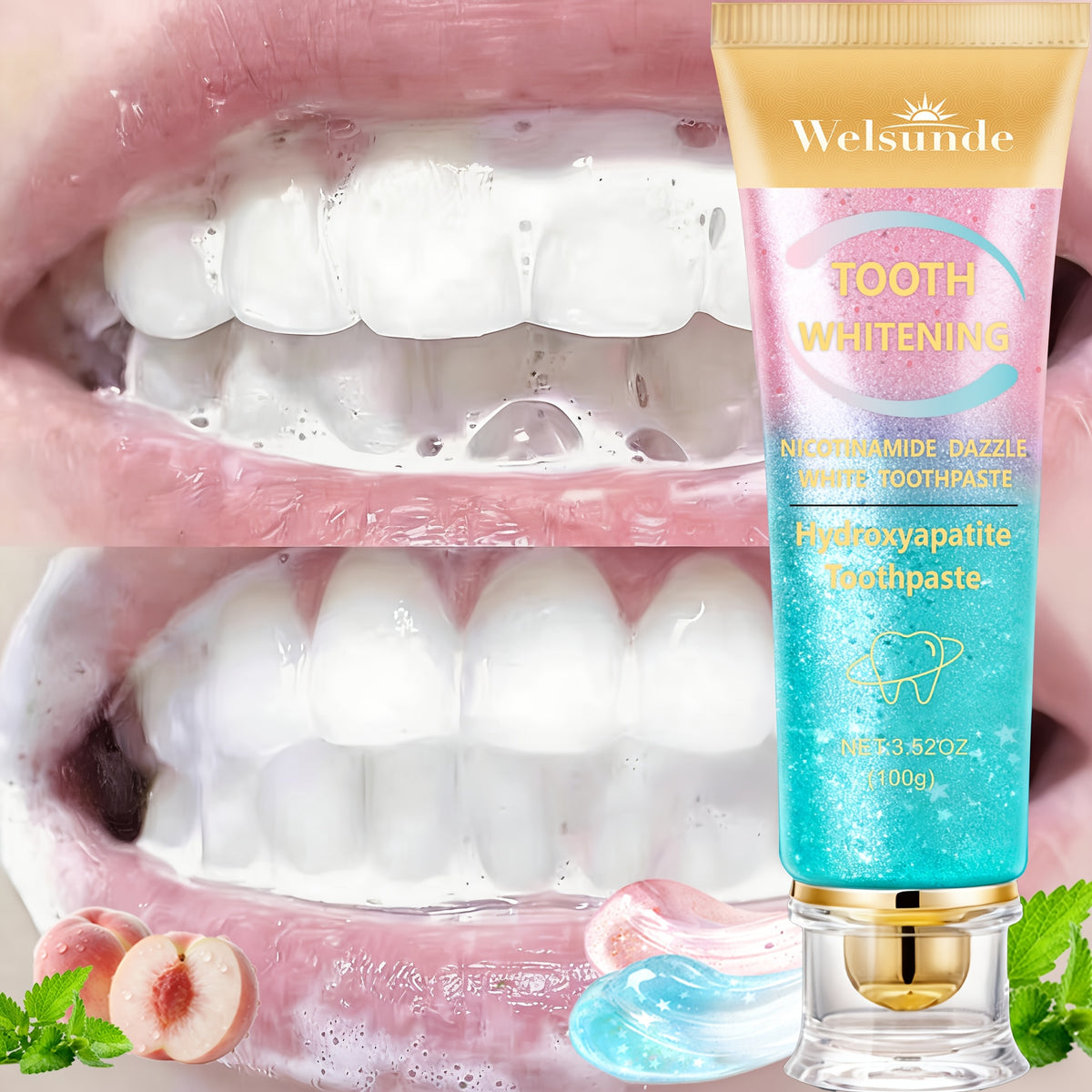 Niacinamide Toothpaste Mint Peach Flavor 3.52oz - Deep Cleaning Whitening Toothpaste Freshens Breath Natural Oral Care Daily Dental Hygiene